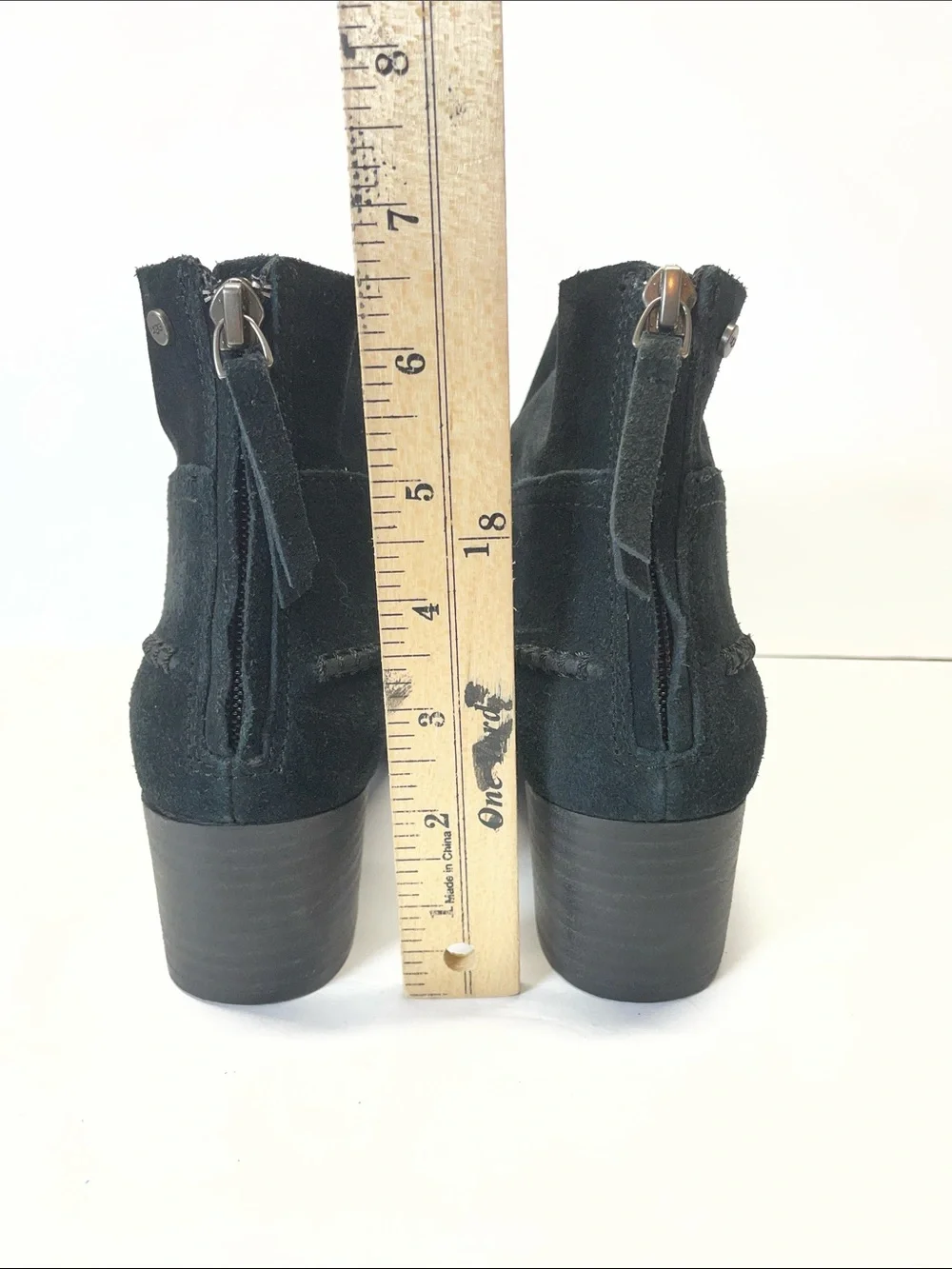 UGG Black Suede Ankle Booties with Side Zip and Block Heel